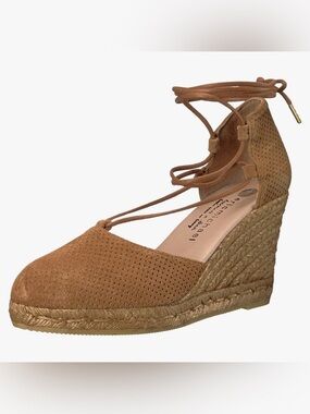 Eric Michael Mustard Tan Lace-Up Espadrille Wedges
